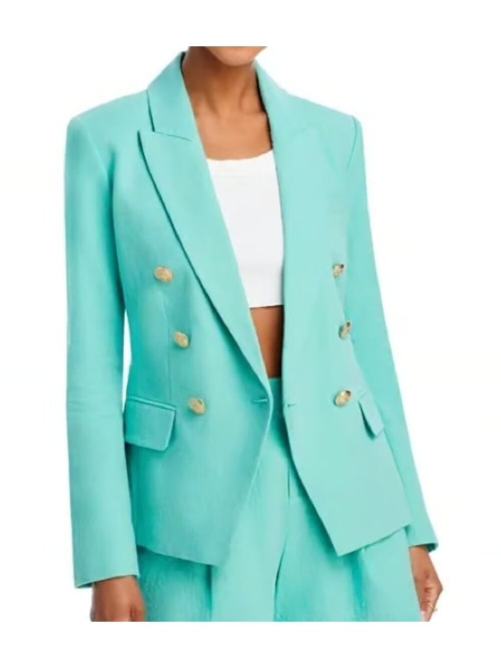 NWT L'AGENCE Kenzie Green Linen Cotton Double Breasted Blazer Jacket 4